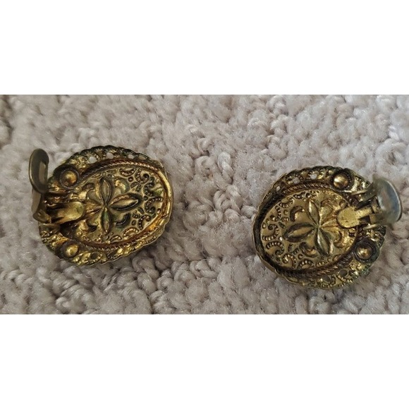 West Germany Glass Transfer ware Courting Couple Cameo Necklace Clip Earrings - Picture 7 of 9